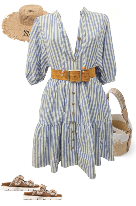 Summer dress blue striped linen