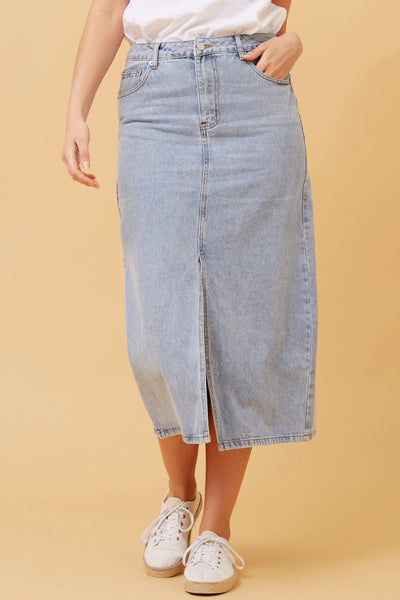 denim midi skirt