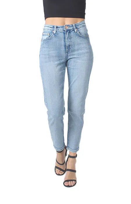 Wakee Washed Blue High Rise Straight Leg Jeans